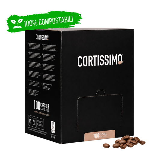 Confezione Cortissimo Cremoso, capsule di caffè 100% compostabili