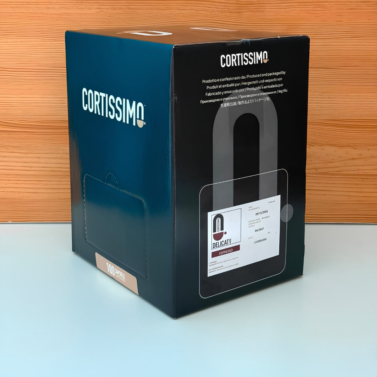 Delicato_scatola_100_capsule_vista_tre_quarti