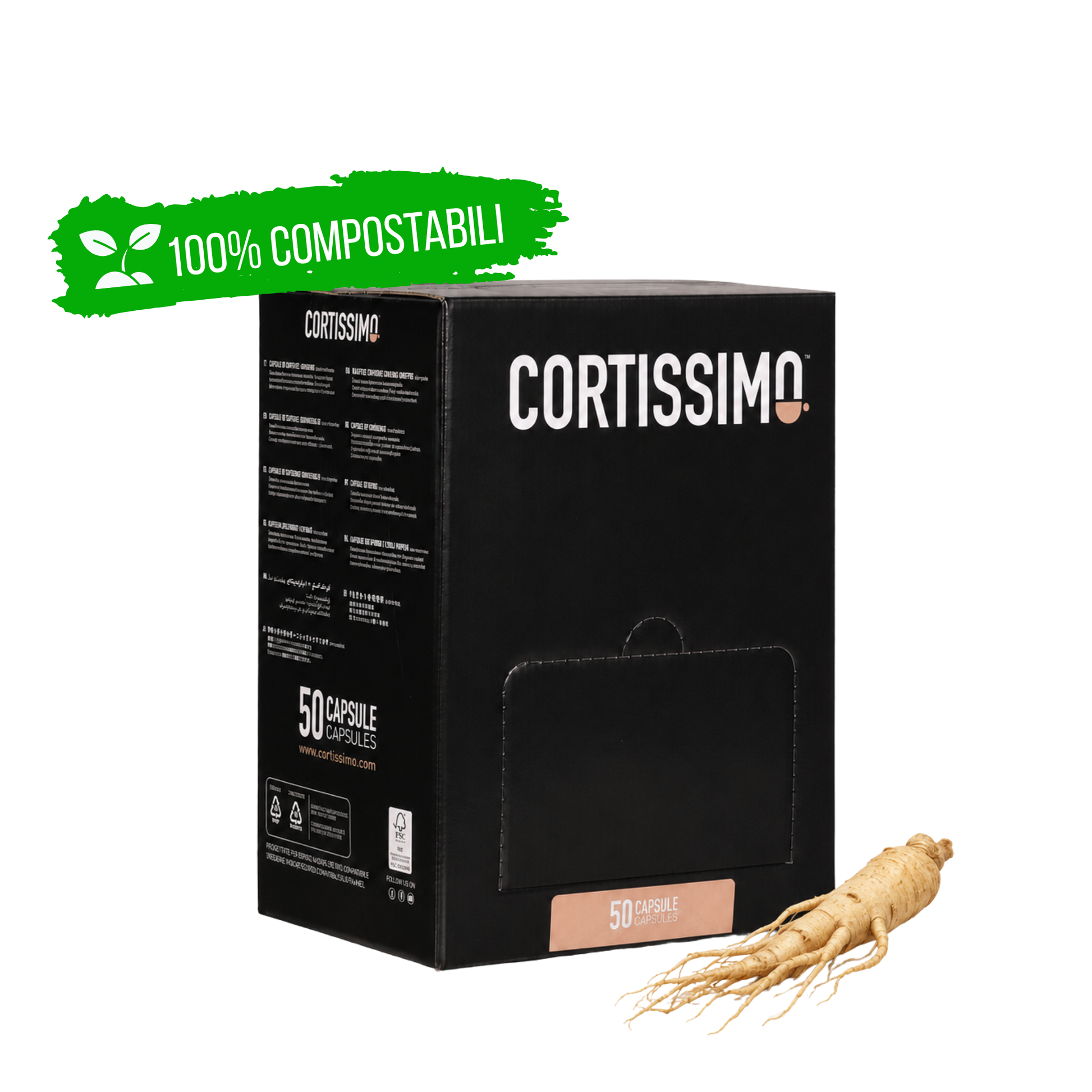 Confezione Cortissimo Ginseng dolce, capsule compostabili con estratto di ginseng