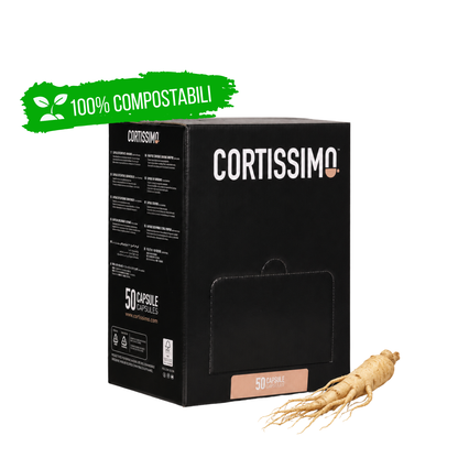 Confezione Cortissimo Ginseng dolce, capsule compostabili con estratto di ginseng