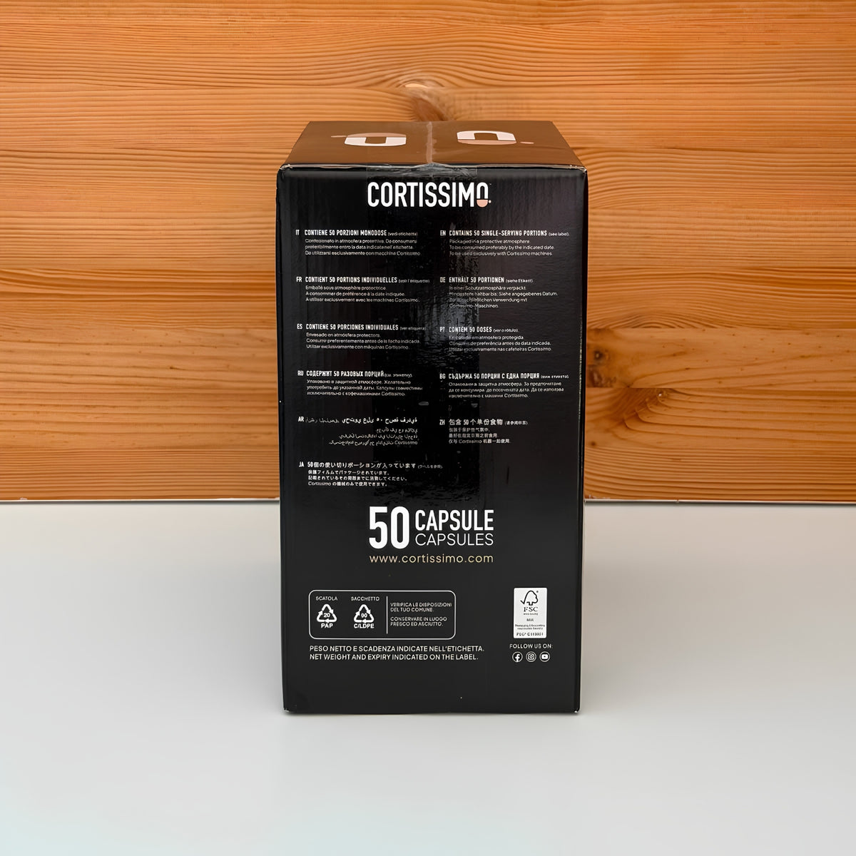 Scatola 50 capsule vista laterale