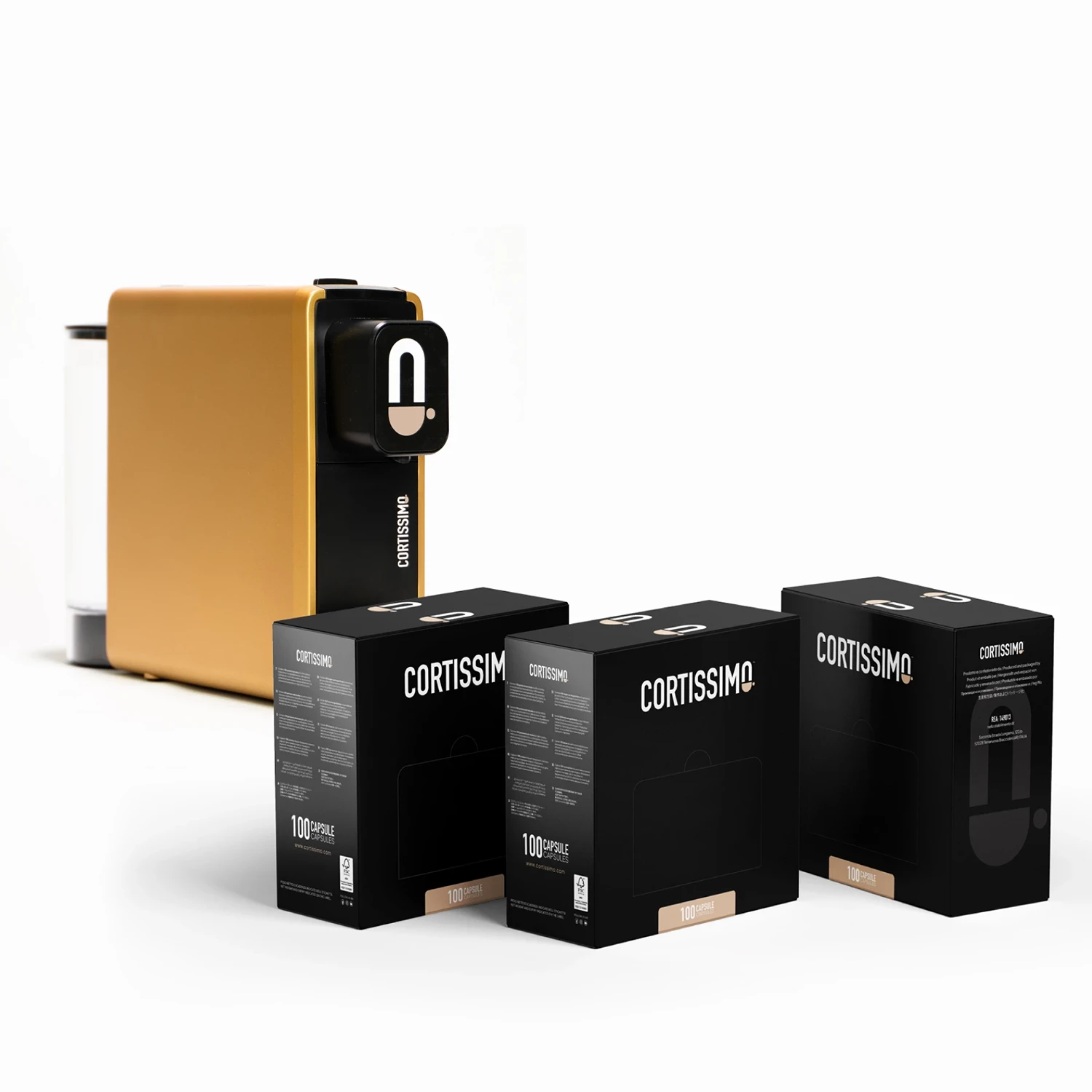 Pacchetto Cortissimo Premium: macchina da caffè e 300 capsule compostabili